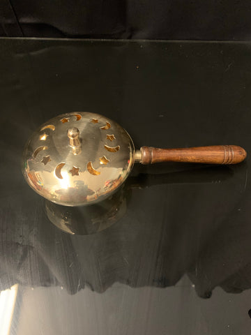 10" Solid Brass Cauldron/Burner with Lid & wood Handle