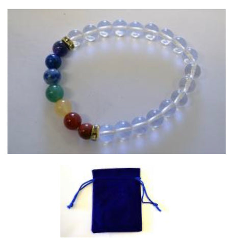Crystal Quartz (Crown Chakra) Bracelet w/ Velvet Bag.